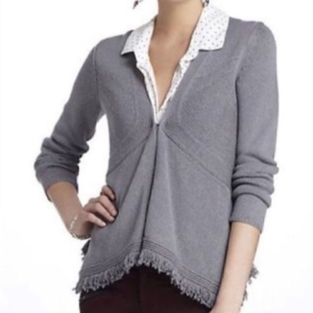 Sparrow Anthropologie Drape Front Grey Cardigan with Fringe Hook&Eye Closure XS